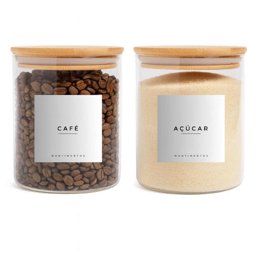 Kit 2 Potes Vidro Hermético Para Café E Açúcar Açucareiro Cantinho Do Café ETIQUETA BRANCA