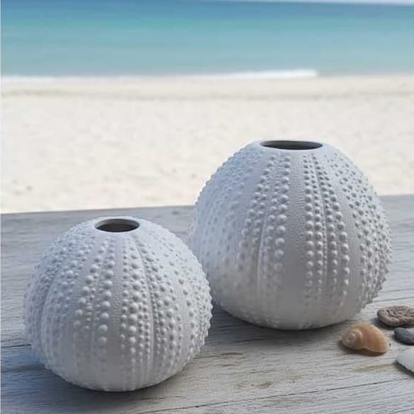 Kit 2 Vasos Floreira Nórdicos Ouriço do Mar em Cerâmica Branco Fosco Rústico Modernos decorativo Decoração de Interiores