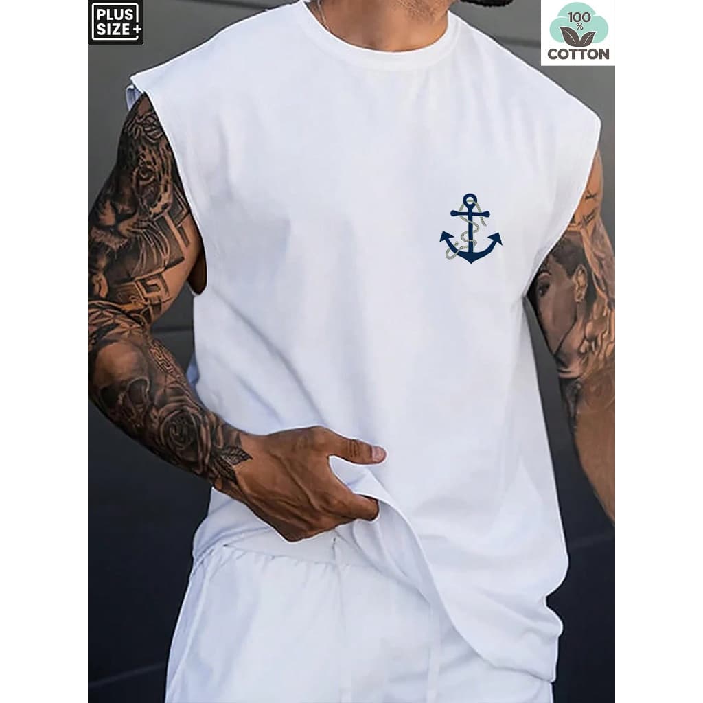 Camiseta Regata Oversized Masculina Academia Machão Treino Longline Lisa Samam ancora