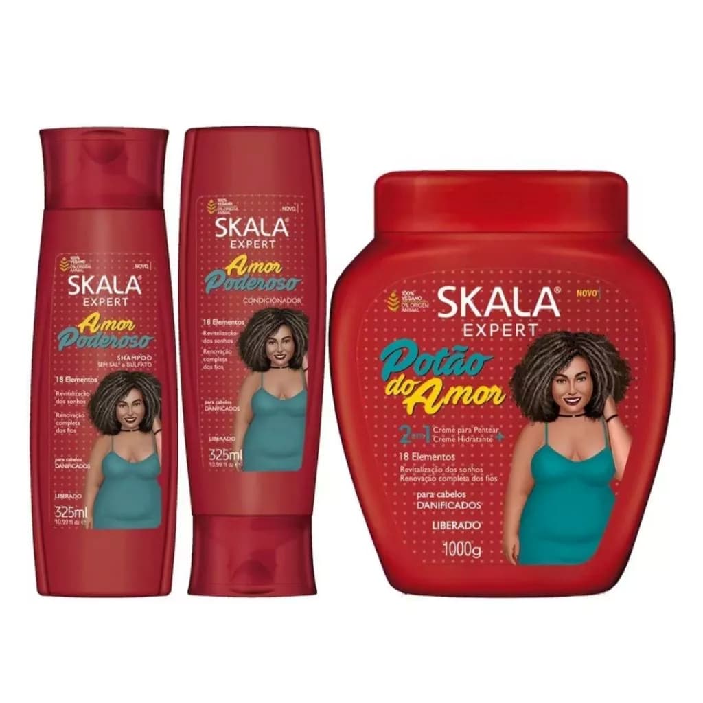 Kit Completo Skala Amor Poderoso Shampoo e Cond 200ml + Creme de Tratamento 1kg