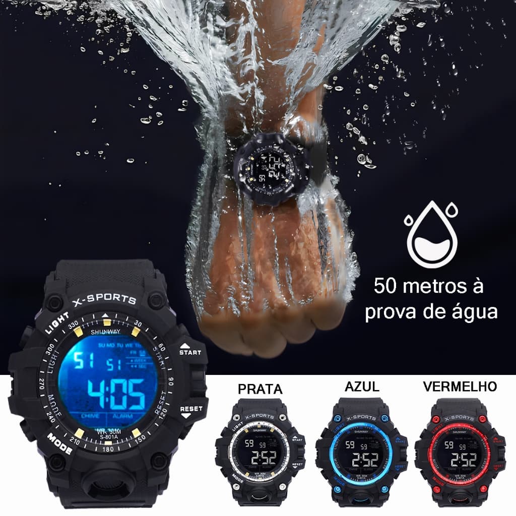 Relógio Digital Led Masculino Feminino A Prova D'Água 2 Pilhas Bateria Infantil  Led Esportivas Cronómetro Relogio Skmei