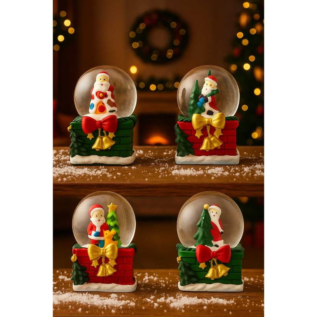 Kit 4 Globo De Neve Casinha Do Papai Noel De 7cm Enfeite