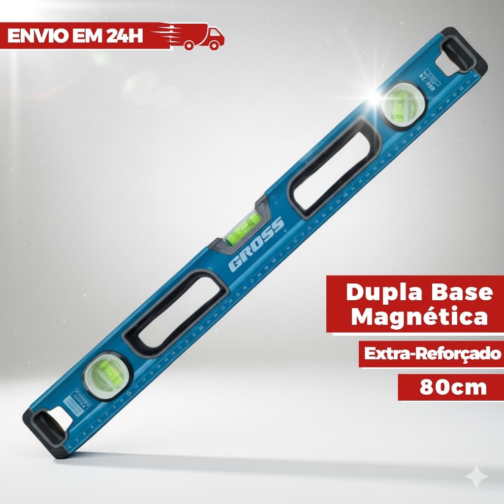 Nível Alumínio 80cm Magnético Precisão Usinado 3 Bolhas GROSS - 3425255