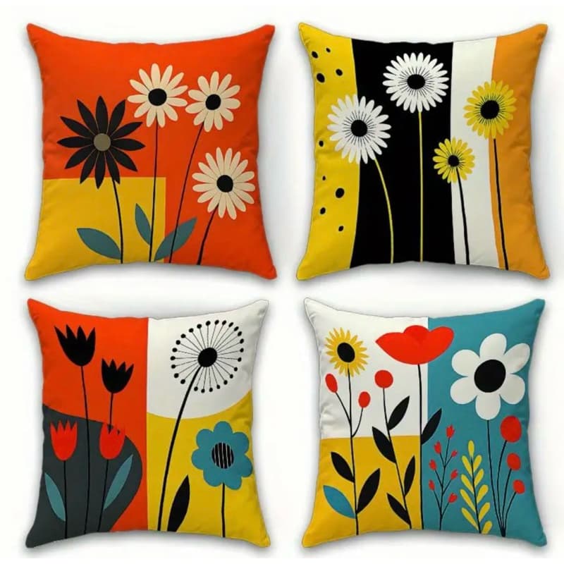 KIT 4 CAPAS DE ALMOFADAS MARGARIDAS FLOR  LARANJA -TAMANHO 45X45