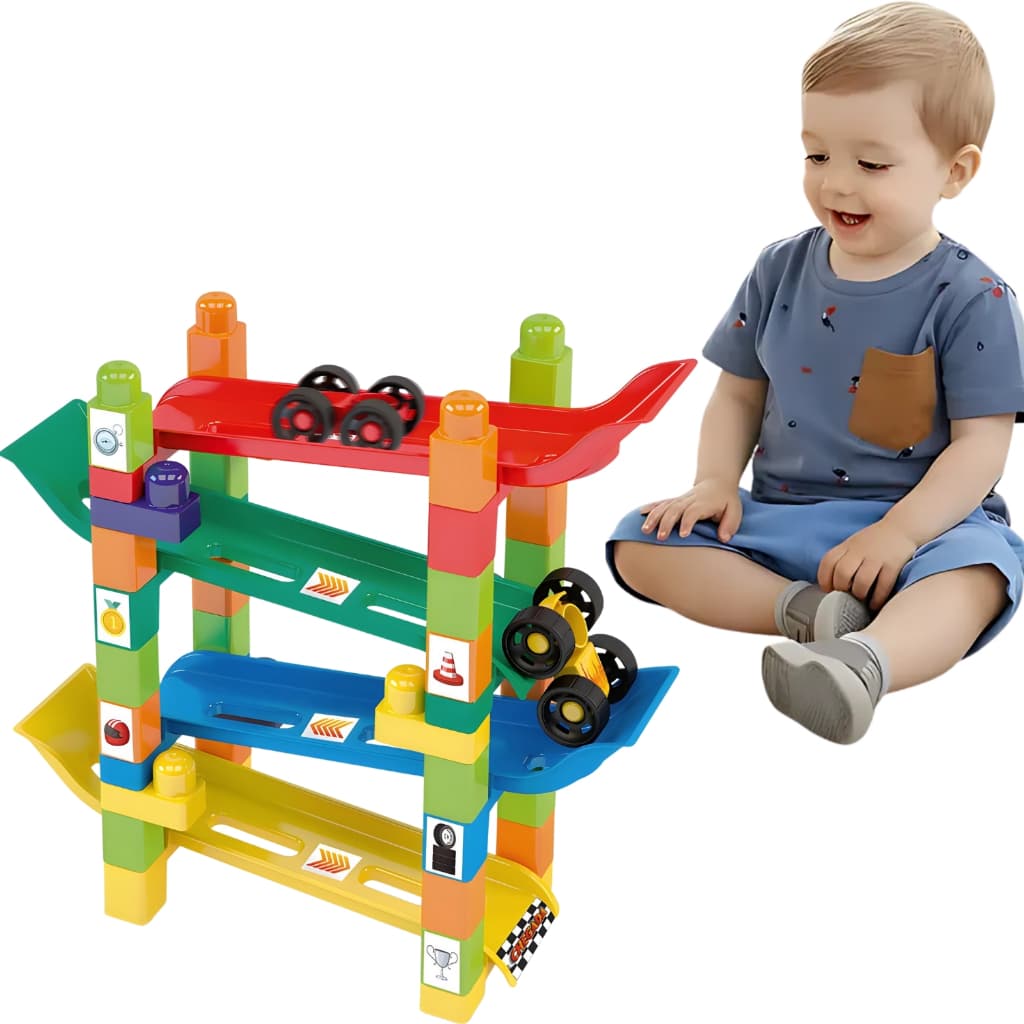 Brinquedo Rampa Pista Carrinhos Blocos De Montar Educativo Monta Monta Carros Peças Grandes Dismat