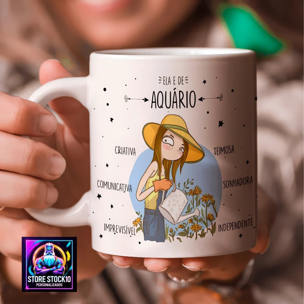 Caneca De Porcelana 325ml Signo Aquário