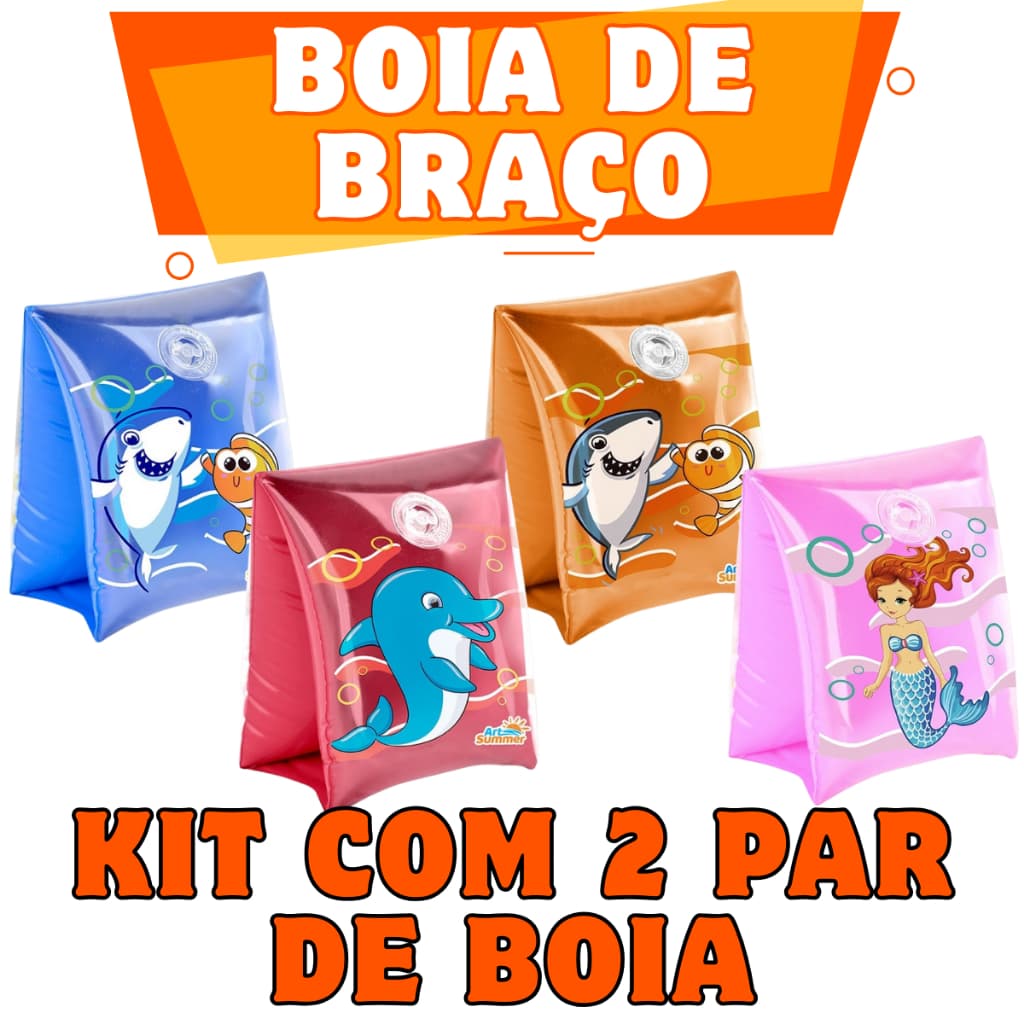 Kit 2 Par Boias de Braço Infantil 18Kg – Praia e Piscina Segurança Menino Menina Cores Variadas