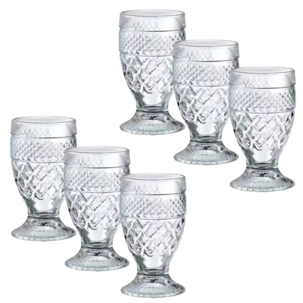 Super Kit 6 Taças Barroco de Vidro - Vinho - Suco - Agua - Elegância - Impressione Suas Visitas
