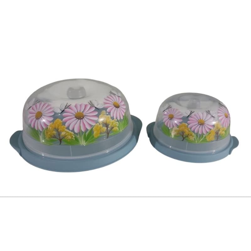 boleira e queijeira plástico decorado a mão margarida prato bolo queijo saleiro