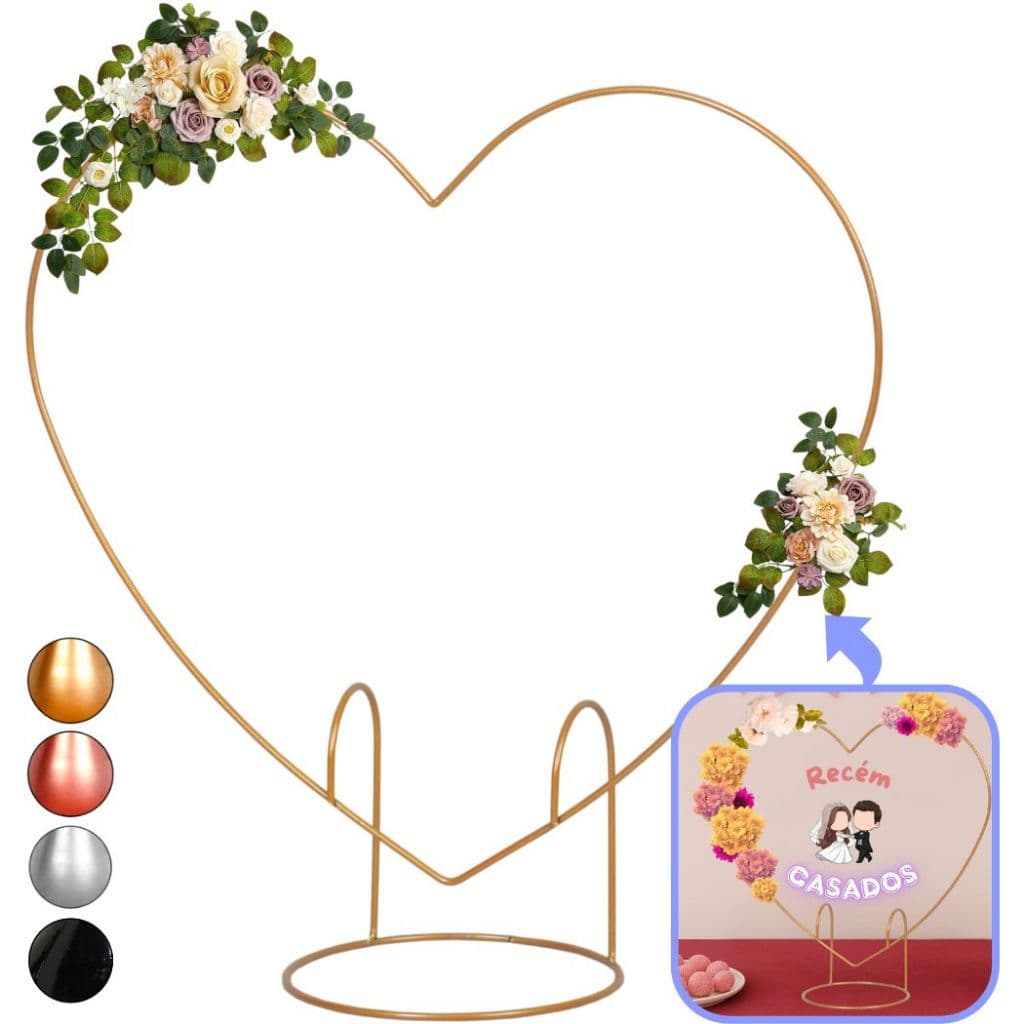 Arco De Festa Coração 60cm De Mesa Dourado Painel Decoração