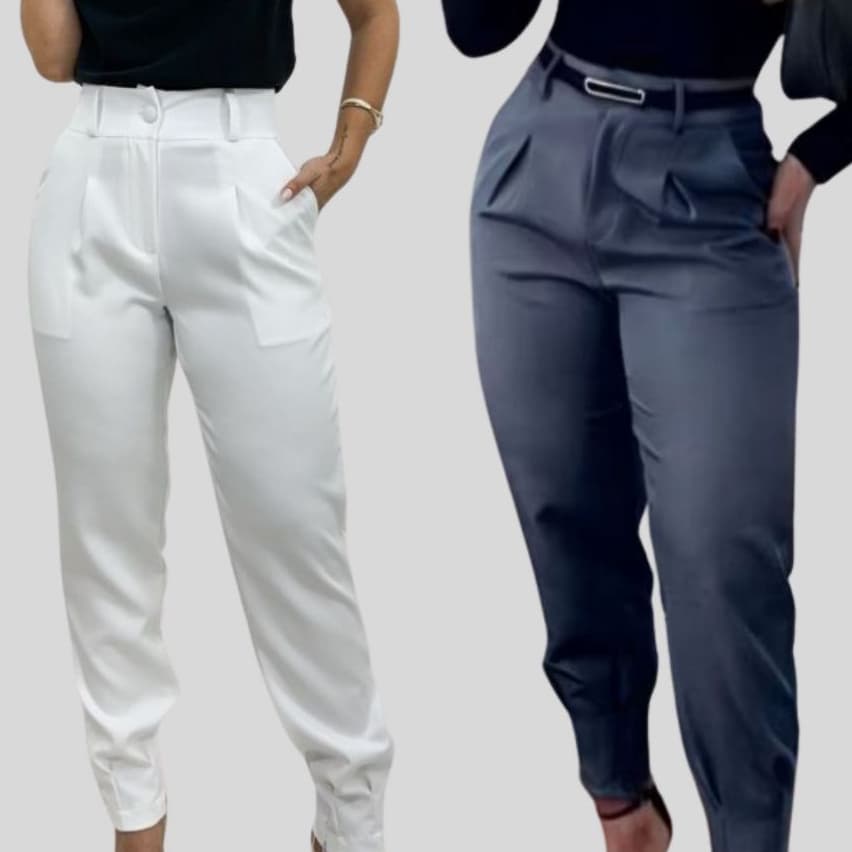 Calça Feminina Cenoura Alfaiataria – Kit 2 Peças com Estilo e Conforto
