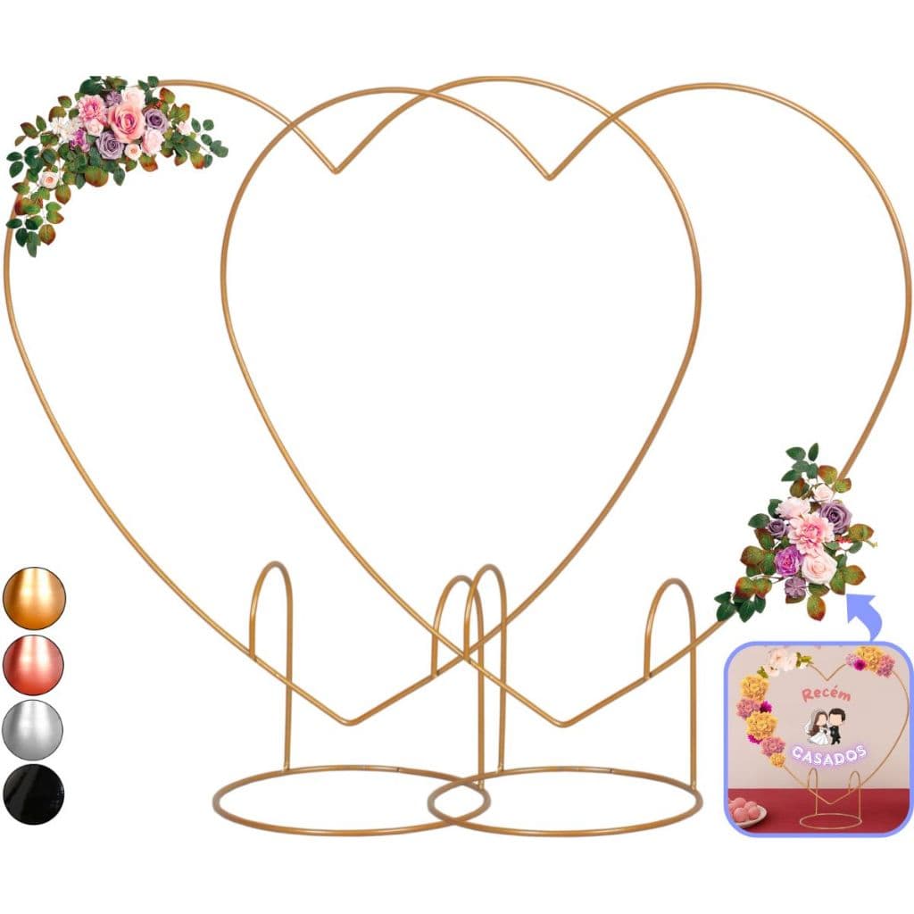 2 Arco De Festa Coração 60cm De Mesa Dourado Painel Decoração