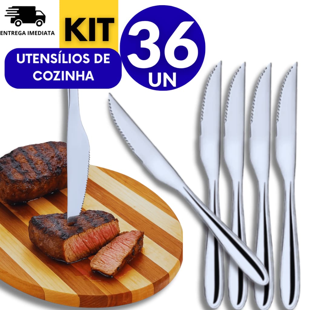 Faca Inox kit 36 Alta Qualidade Multifuncional Churrascos Talheres de Mesa Casa