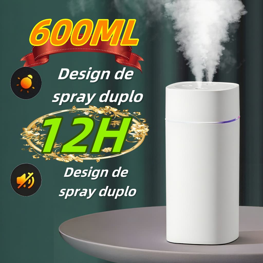 Umidificador 600ML De Ar Grande De Bocal Duplo Ultrassônico Silencioso Com LED Neblinas Controláveis