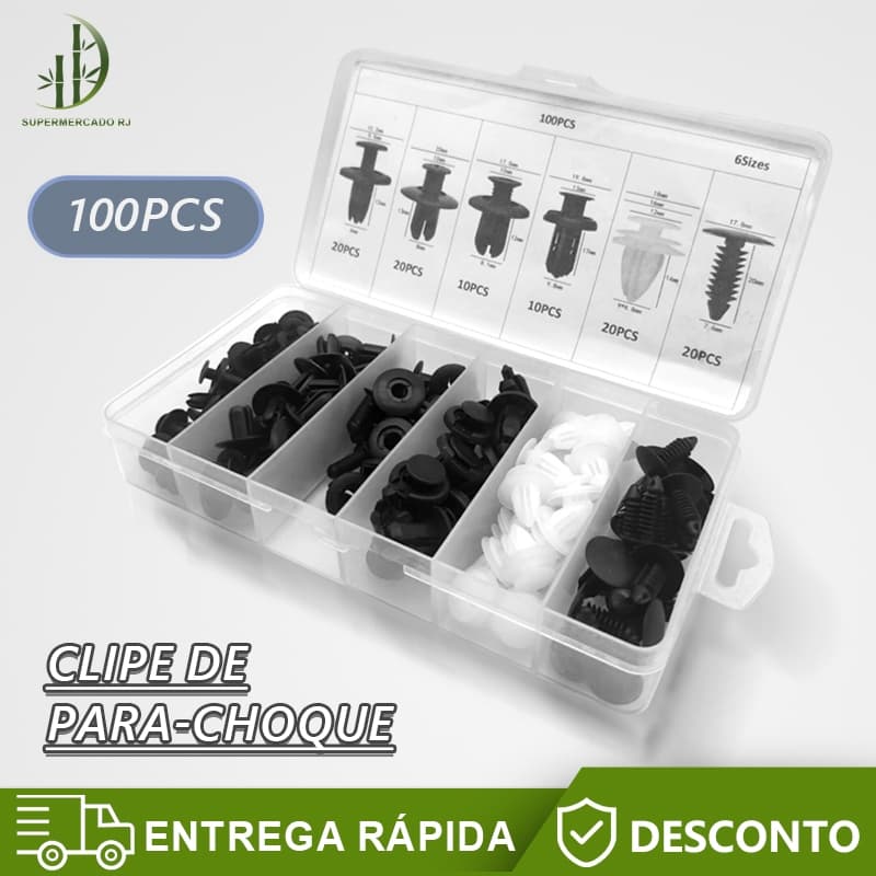 100Peças 6 Tipos de Fixador Plástico Universal para Carro Parafusos de Plástico
