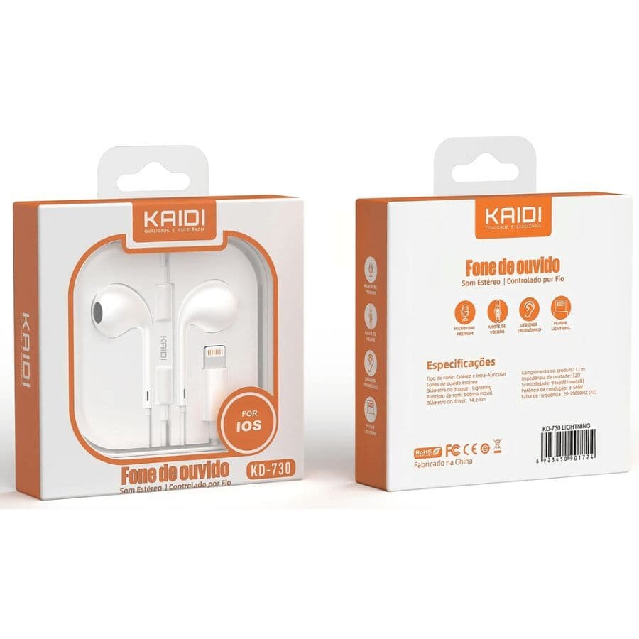 Fone De Ouvido Tipo C, iphone Intra Auricular Estéreo Celular Kaidi KD-726-KD-730 USB Controle Volume