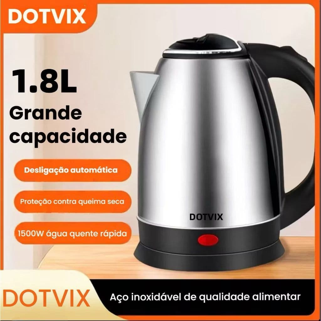 ￼Chaleira Elétrica de Aço Inox de, 1.8L,127V/220V, Ferve Água Rápido com Tampa e luz