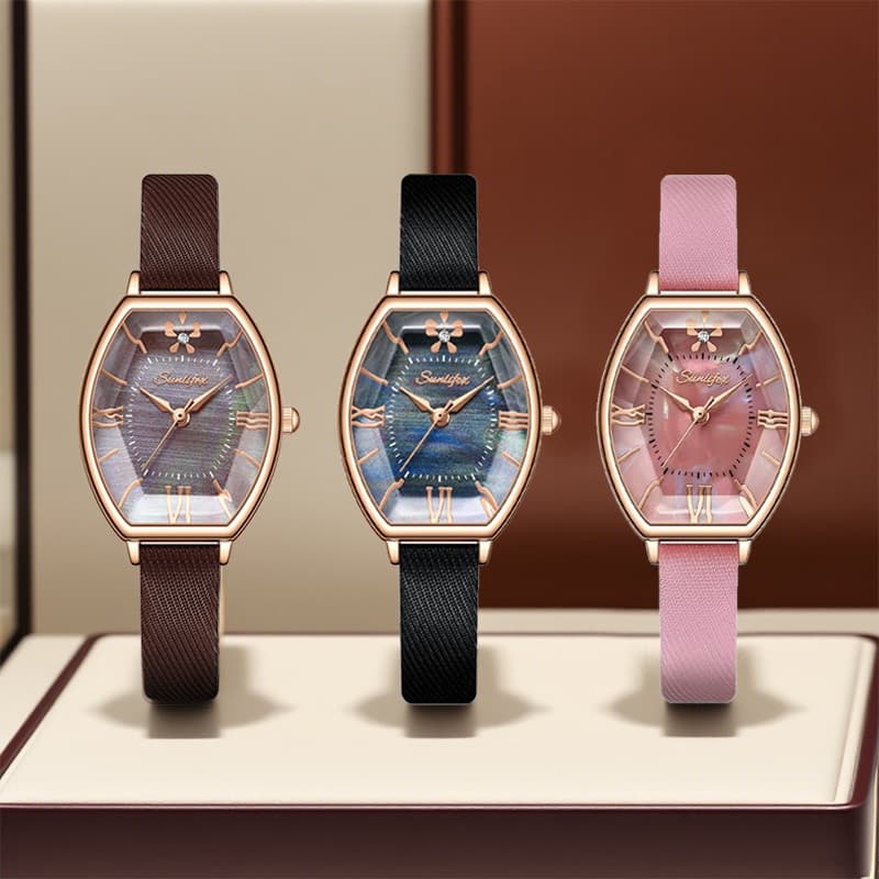 Relógio Feminino Sunlifex de Luxo  Quartzo à Prova D'Água com Pulseira de Couro  Design Refinado e Elegante 6118
