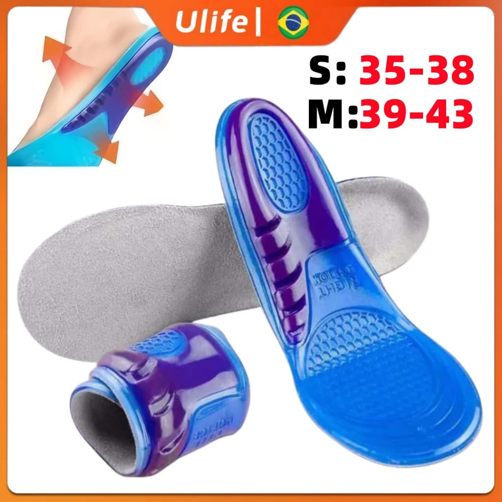 Par De Palmilha Ortopédica Gel de Silicone para Dores nos Pés Anti Impacto