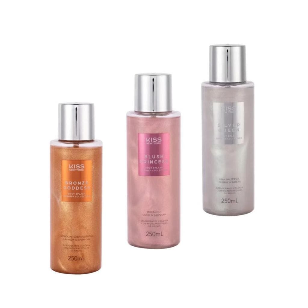 Body Splash Kiss New York, Bronze Goddess, Blush Princess, Silver Queen, Kit Com 3 Unidades x 250ml,