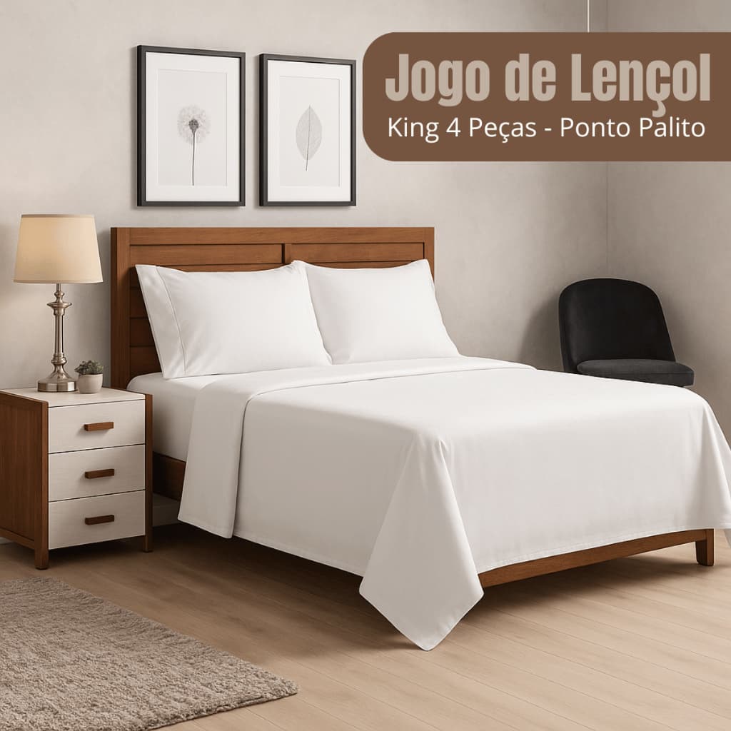 Jogo de Lençol King 4 Peças Micropercal 400 FIOS com Elástico e Ponto Palito