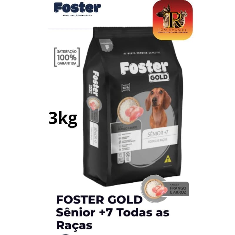 3kg a granel, FOSTER GOLD SÊNIOR 7+, Premium Especial, sabor frango e arroz, para cães sênior/ idosos, todas as raças.
