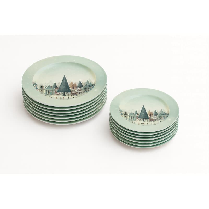 Kit 12 Pratos Natalinos Quebra Nozes Melamina 6 Jantar 25cm + 6 Sobremesa 17,5cm