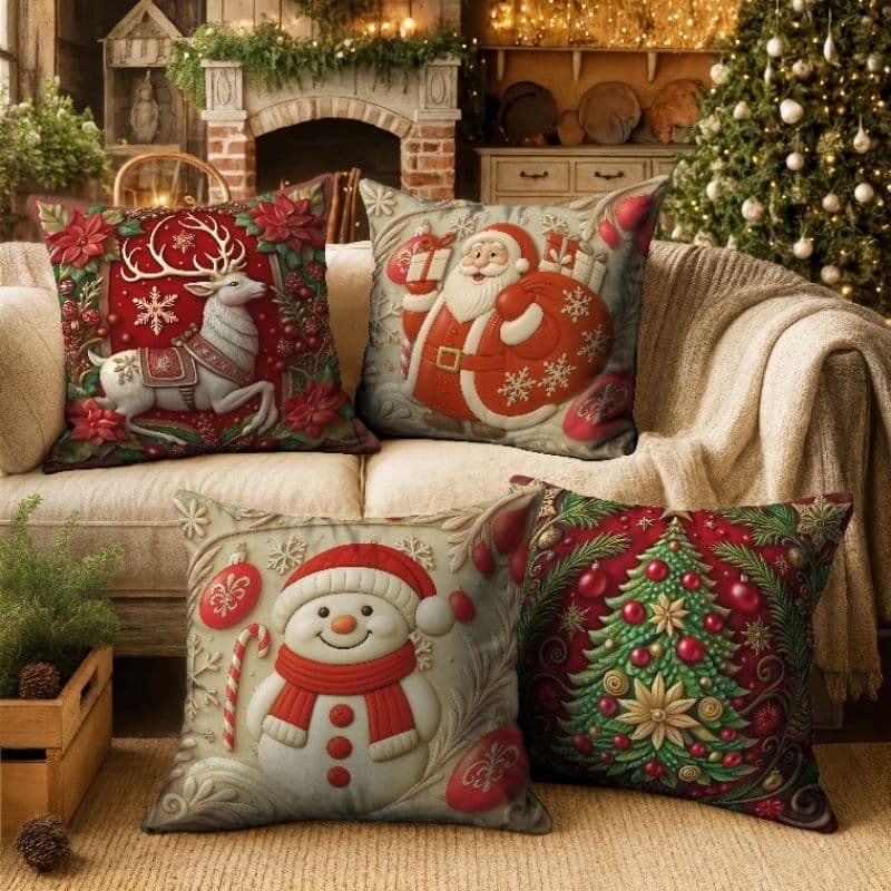 Kit 4 Capas de Almofada 45x45cm Feliz Natal Sala Quarto Decoração Papai Noel Decoração Especial [3]