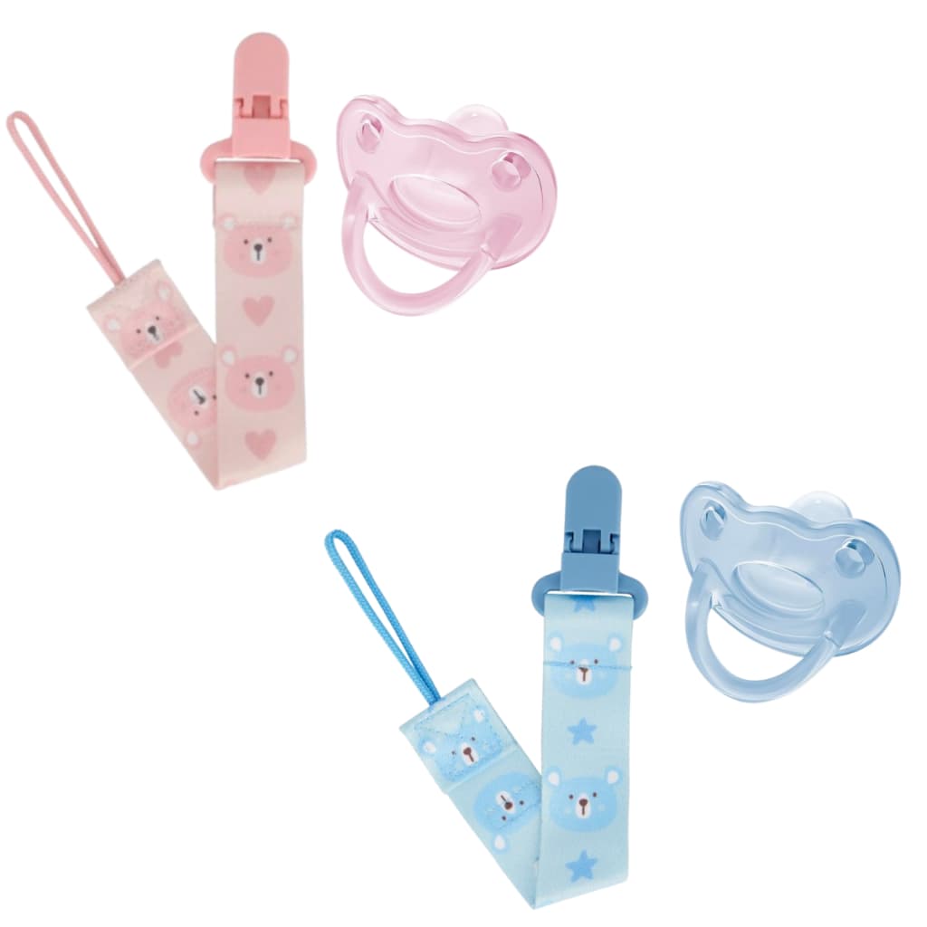 Chupeta Soft Divertida 100% Silicone Bico Ortodôntico com Prendedor de Chupeta 0-6m Menino Menina