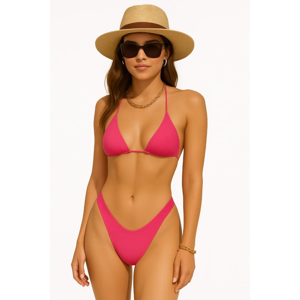 conjunto de biquini feminino cortininha pink