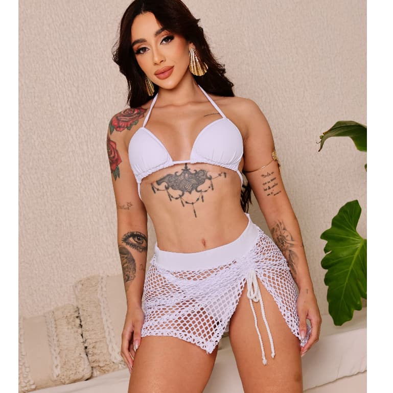 Saia Saída de Praia Decotada Saia Crochê Tricot Moda Praia Saia Verão Tamanho M G GG