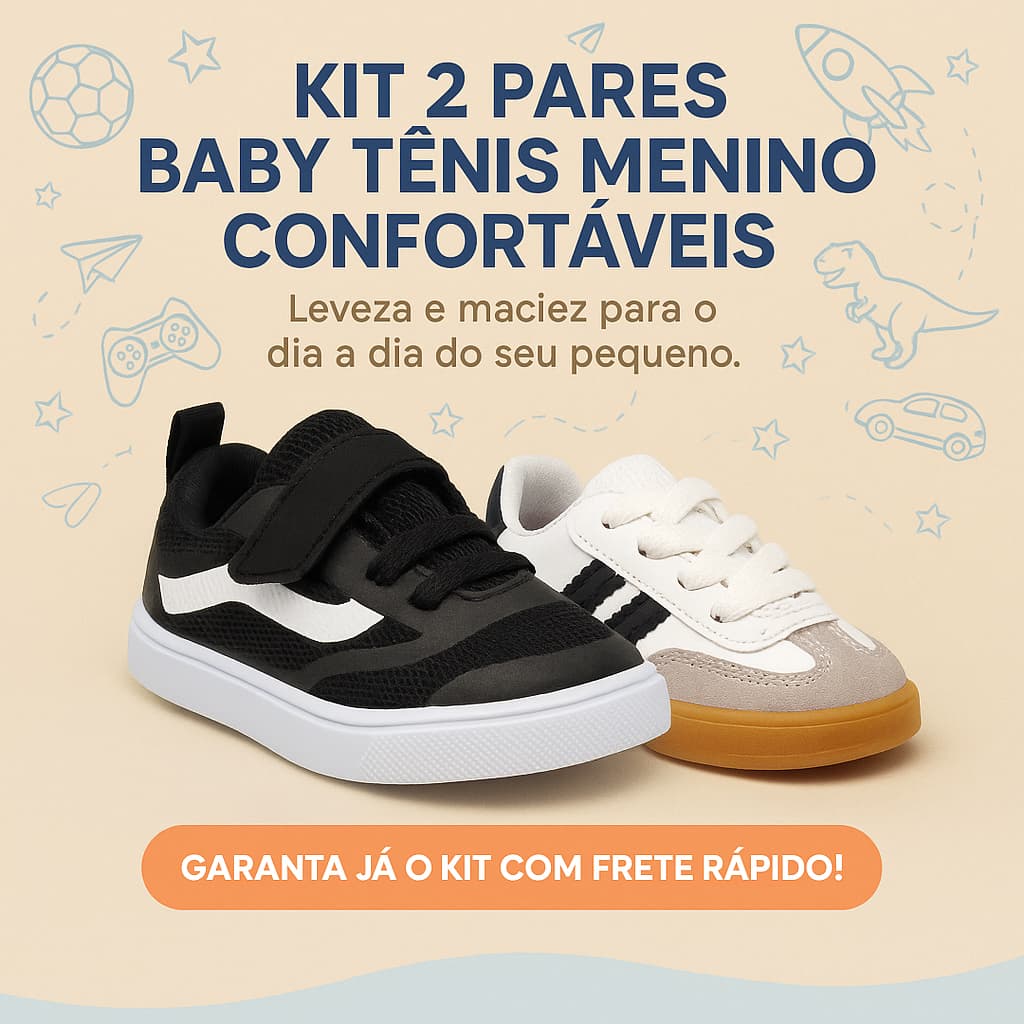 Kit 2 Tênis Baby Menino – Leveza e Maciez Para os Passeios de Familia - Garanta já o Kit!