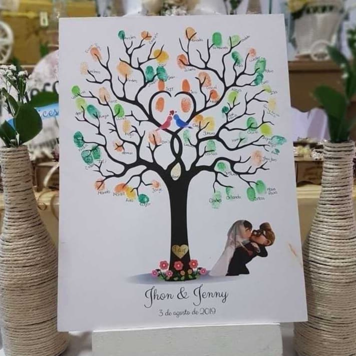 Quadro Decorativo Recepção De Casamento Árvore Digitais Assinaturas