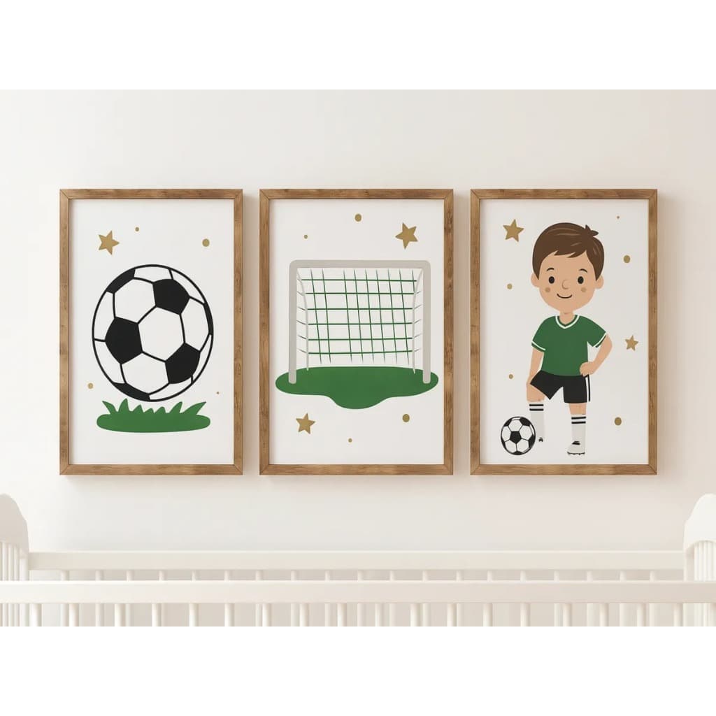 Kit 3 peças Quadros decoração 20x30 MDF Futebol Menino Bola Gol Decoração Infantil