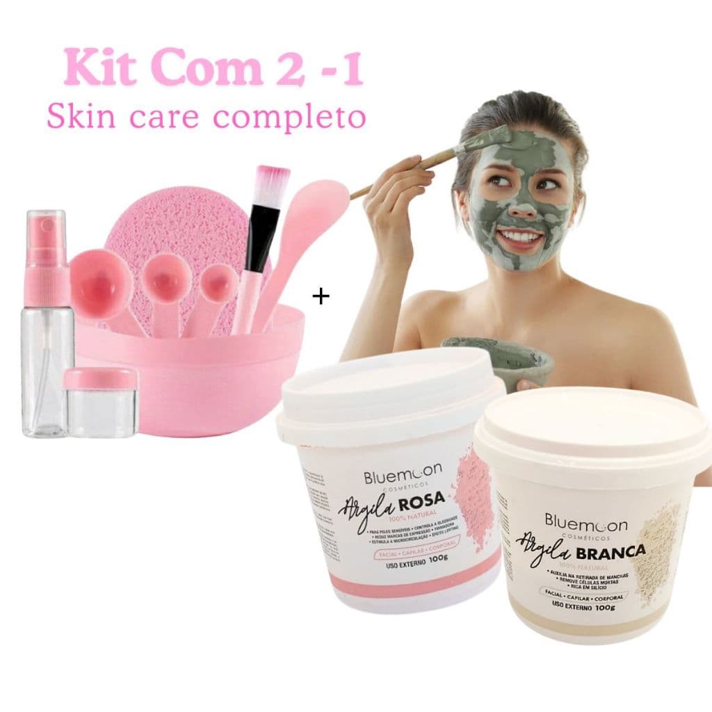 Argila Cuidado Facial Skin care Kit Beleza Completo Argila + Pote+Espatula Máscaras