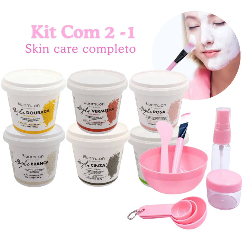 Kit Máscara Argila + Espatula Skin Care Hidratação e Cuidados Faciais Máscaras Faciais Beleza