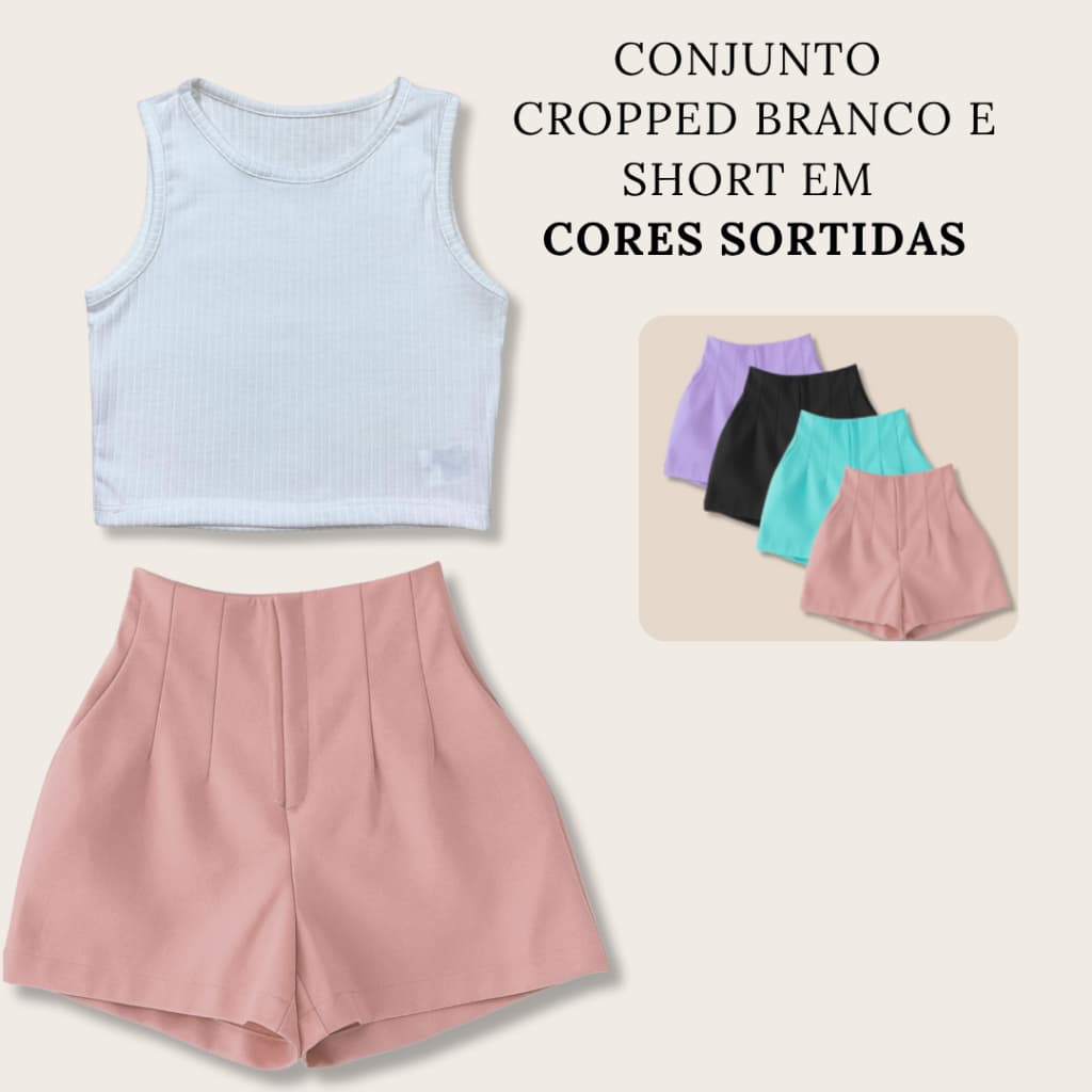 Conjunto Juvenil para Meninas com Regata Ribana e Short Alfaiataria - Primavera/Verão