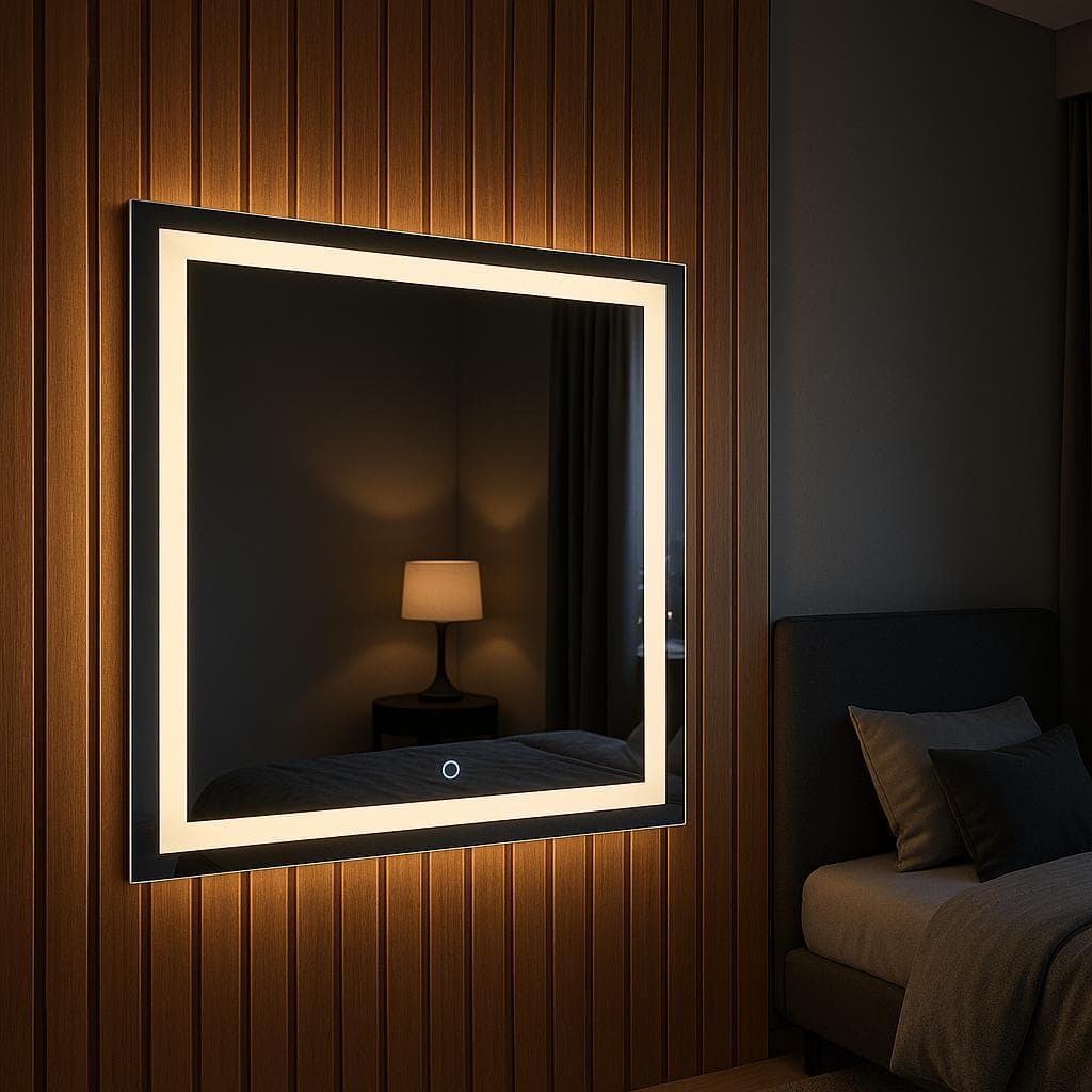 Espelho De Led Quadrado Decorativo 50x50 60x60 70x70 80x80 e 90x90 | Banheiro, Lavabo,  Touch Tricor