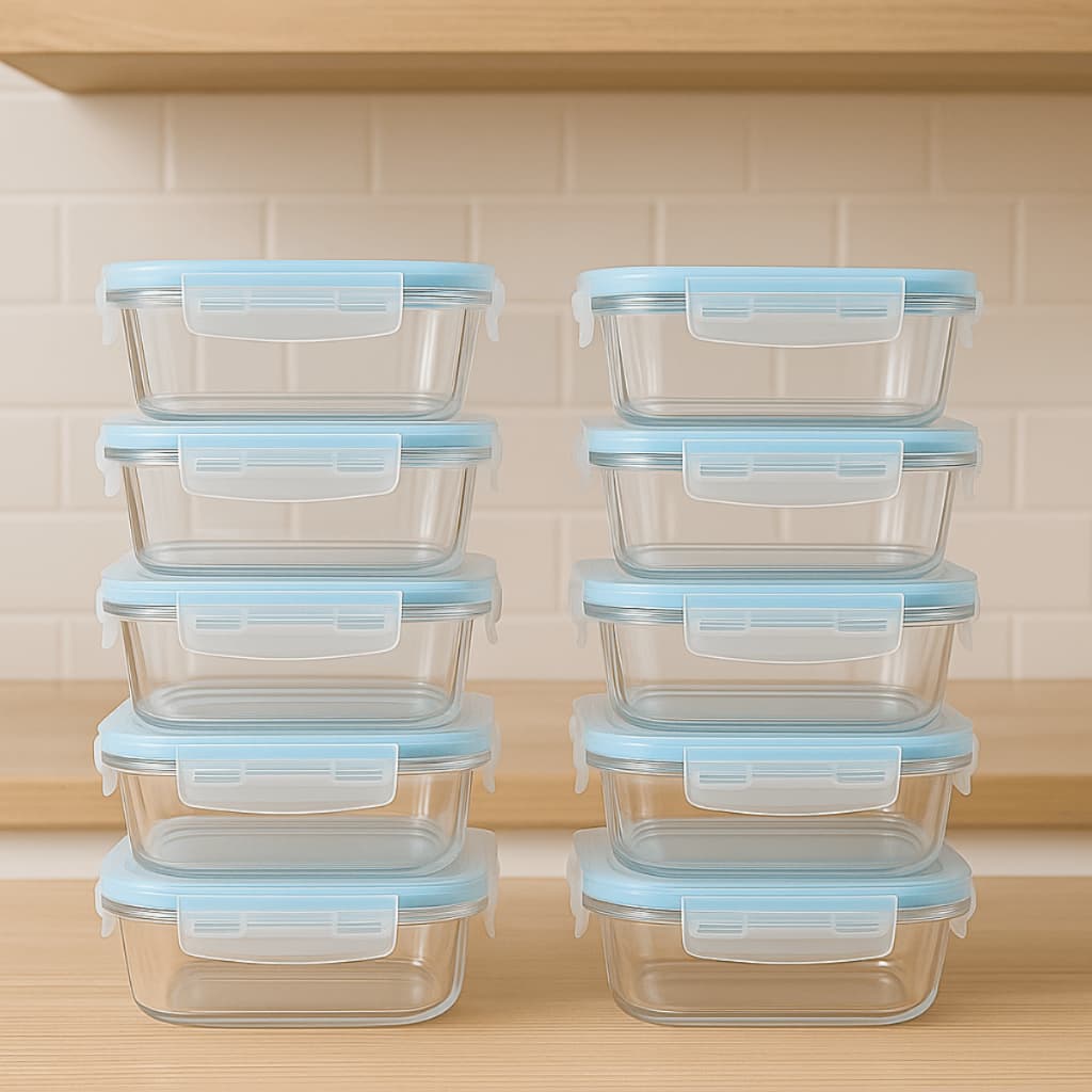 Kit 10 Potes Vidro Com Tampa Hermética 370ml para Marmita Alimentos Com Travas Vedação para micro-ondas Congelar Comida