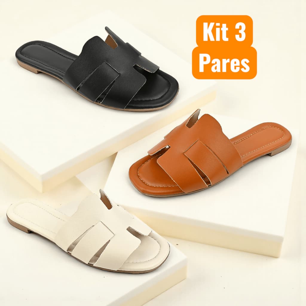 Kit 3 Pares Rasteira Feminina Confortável Sandália H Fashion Moda Verão