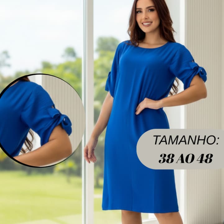 Vestido Feminino Longuete Midi Soltinho Confortável Laço na Manga