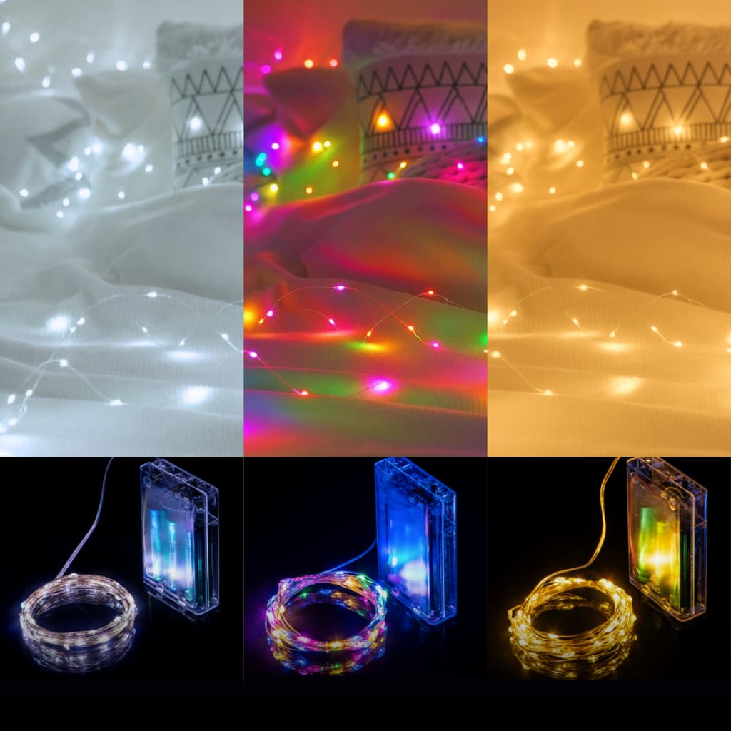 Fio De Fada 100 Leds 10 Metros IP44  Bateria Cordão Pisca Luzes Festa Decoração Árvore Natal LuvinCo