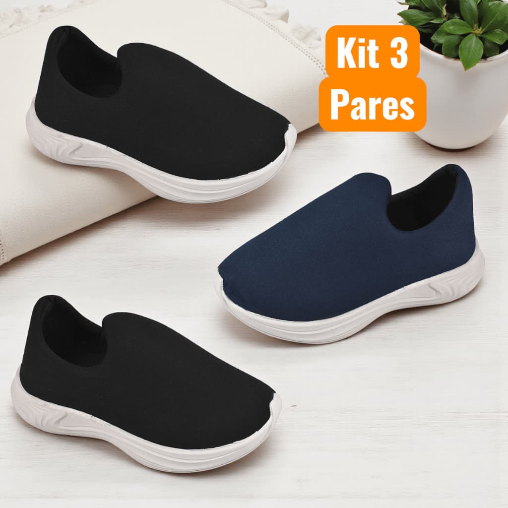 Kit 3 Pares Tênis Calce Fácil Infantil Menino Casual Confortável