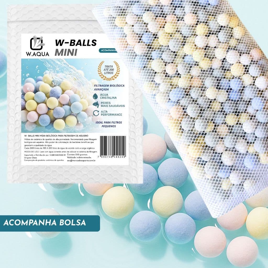 MÍDIA BIOLÓGICA PARA FILTRO DE AQUÁRIO PEQUENO 250G W-BALLS MINI W.AQUA