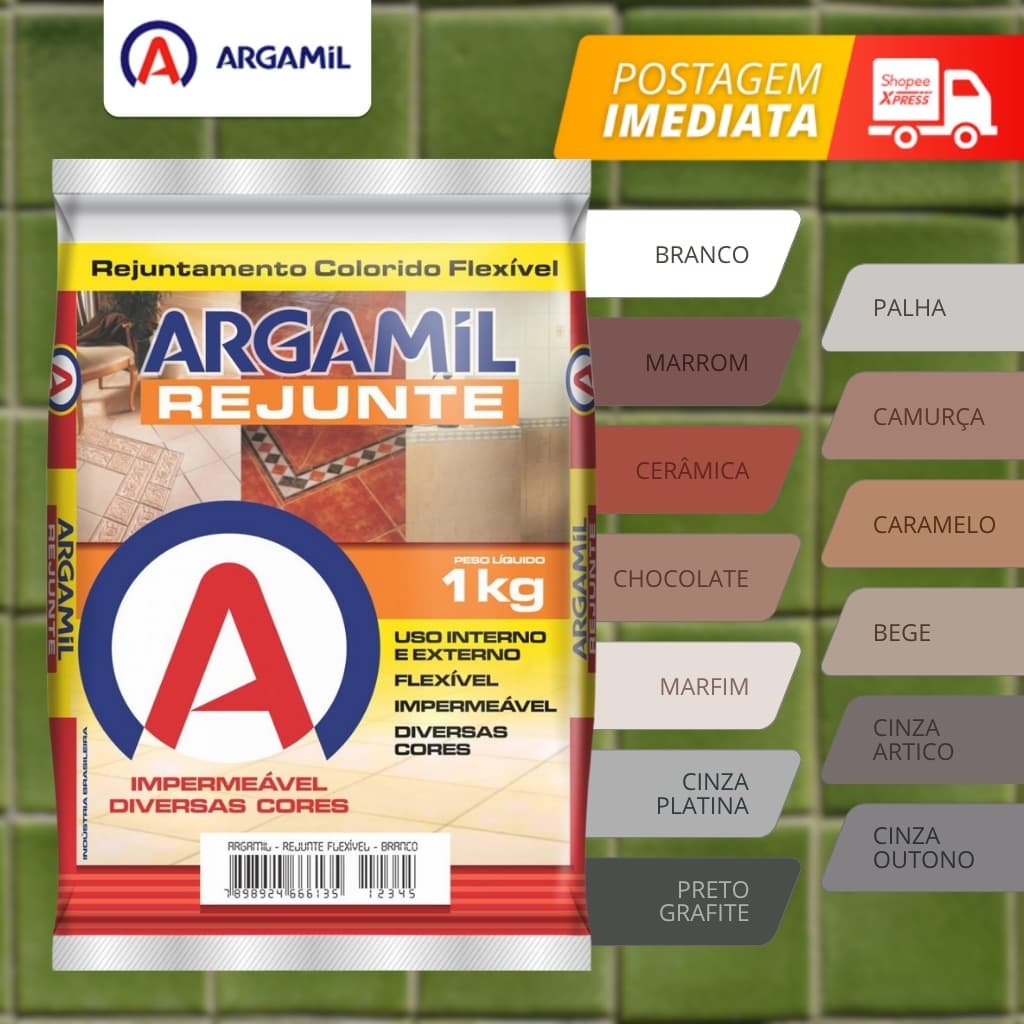 Rejunte Flexível Argamil 1kg Para Piso, Porcelanatos e Cerâmica - Externo e Interno Cores Variadas