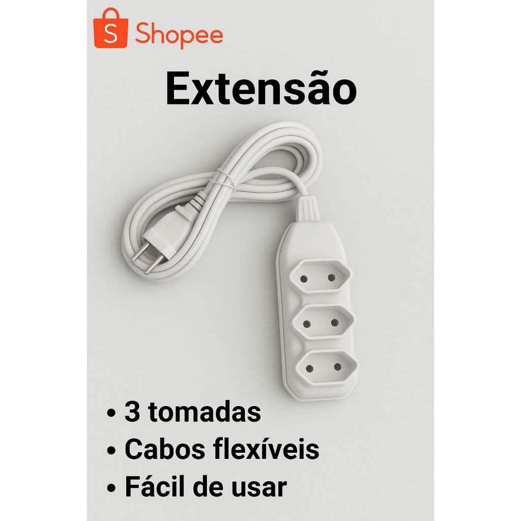 Extensão Elétrica Bivolt e Benjamim Adaptador Tripolar 3 Saídascom 3 Tomadas 110v 220v ￼