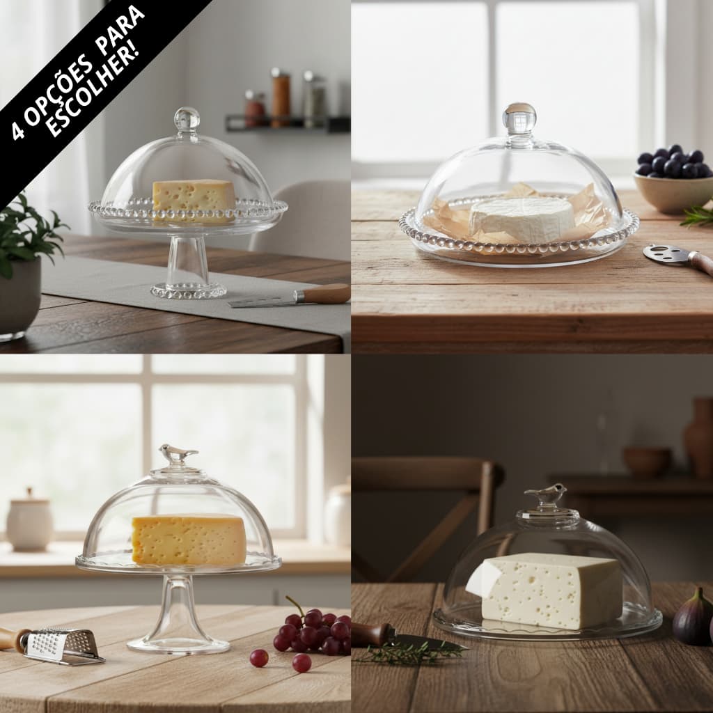 Prato De Cristal Lapidado Porta Bolo Boleira Queijeira Doces com Pé / Sem pé e Tampa Pearl Bolinhas Wolff