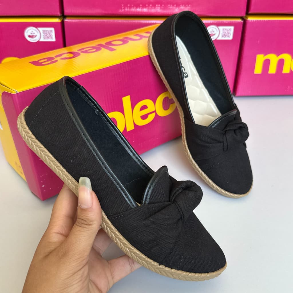 Sapatilha Feminina Moleca Casual Sapato Preto Confortável e Leve Original