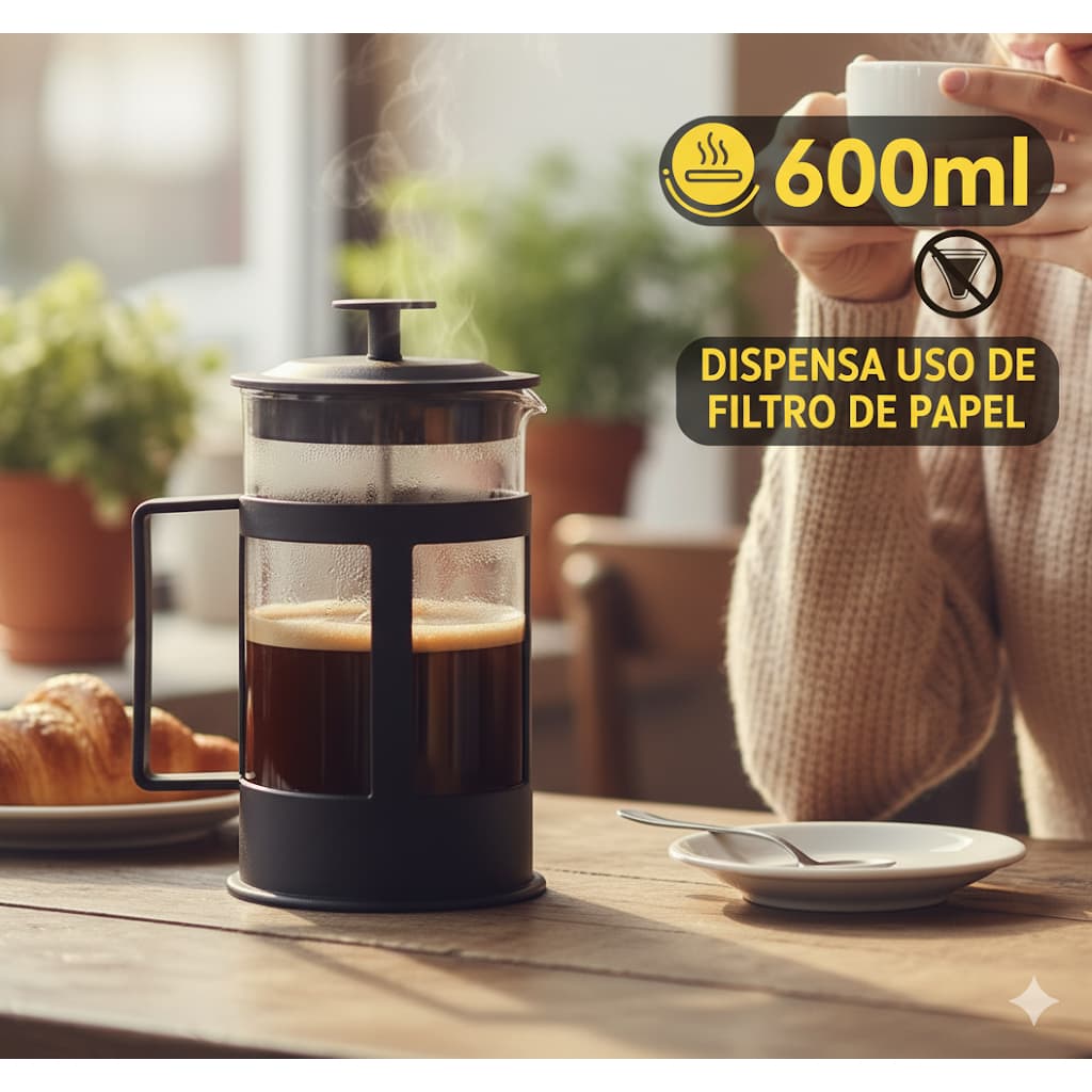 Cafeteira Francesa Prensa Manual Fratelli – 600ml | Preta café leite chá vidro