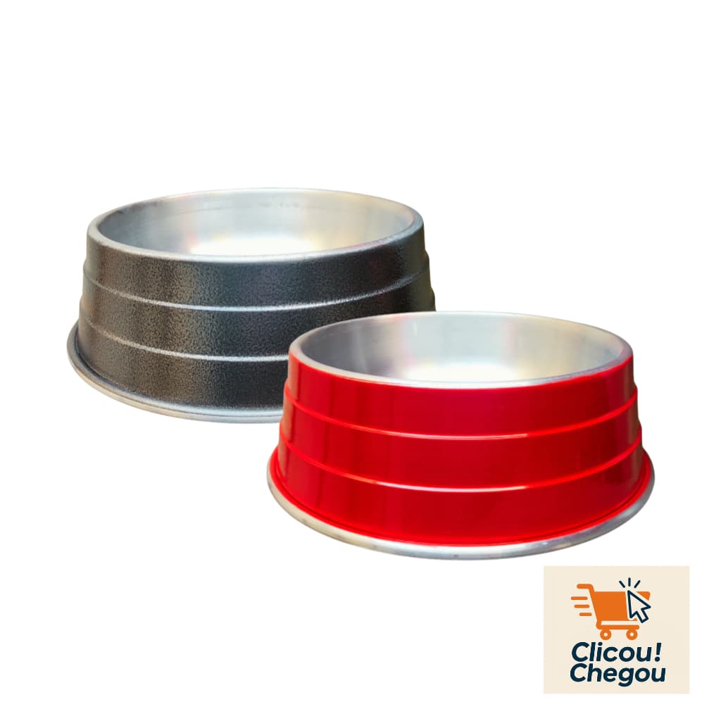 Comedouro em Alumínio Resistente nas Cores Preto ou Vermelho Craqueado Brilhoso Leve Tamanhos 500ml/1000ml/1200ml